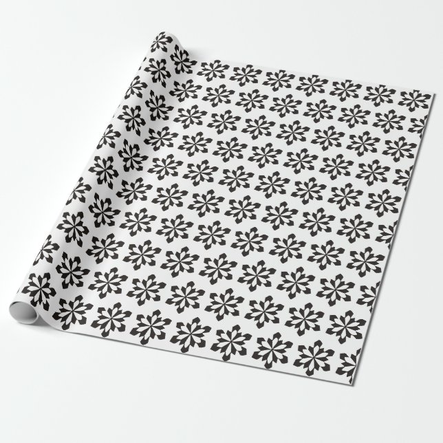 Papel De Regalo Patrón de copo de nieve blanco y negro (Desenrollado)