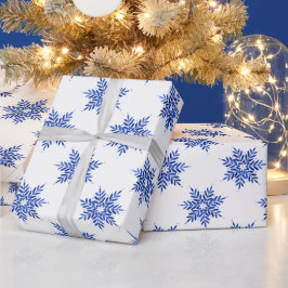 Papel De Regalo Patrón de copo de nieve color azul índigo