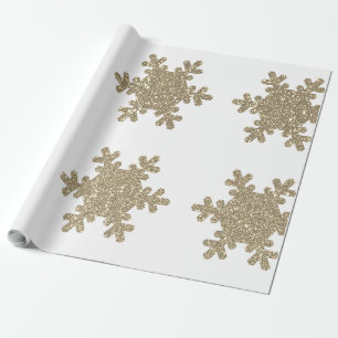 Papel De Regalo Patrón de copo de nieve con brillo dorado Navidad