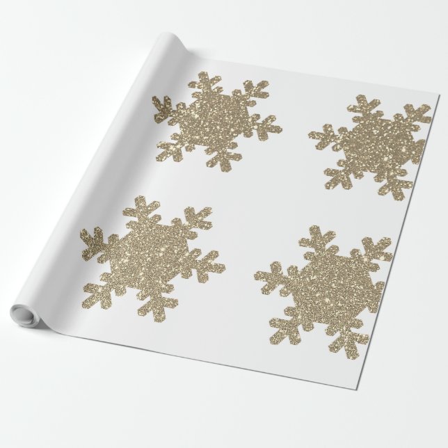 Papel De Regalo Patrón de copo de nieve con brillo dorado Navidad  (Desenrollado)