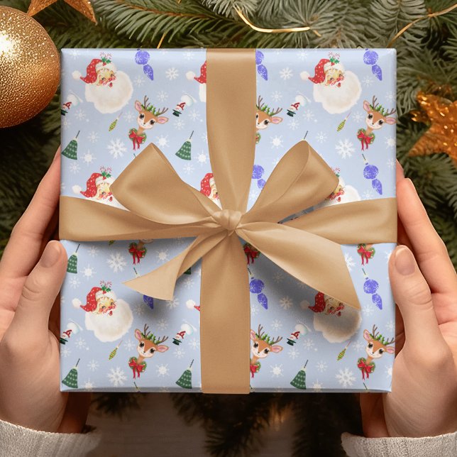Papel De Regalo Patrón de copo de nieve de animales y renos (Vintage charm meets Santa's sleigh, wrap your gifts in timeless style!)