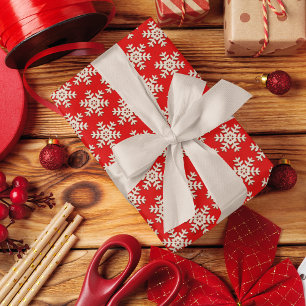 Papel De Regalo Patrón de copo de nieve de madera falsa sobre rojo