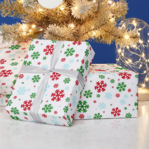 Papel De Regalo Patrón de copo de nieve de Navidad rojo, azul y ve