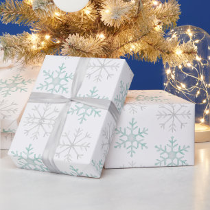Papel De Regalo Patrón de copo de nieve en acuarela gris hielo y m