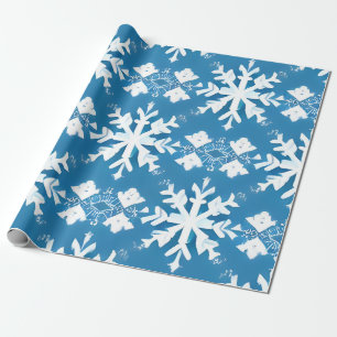 Papel De Regalo Patrón de copo de nieve en fondo azul