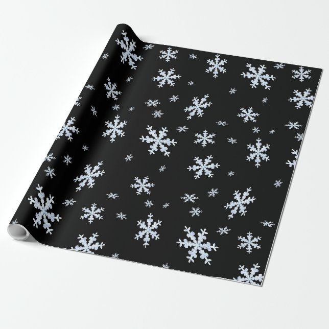 Papel De Regalo Patrón de copo de nieve negro y blanco (Desenrollado)