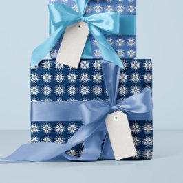 Papel De Regalo Patrón de copo de nieve nórdico blanco en azul