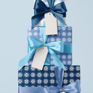 Papel De Regalo Patrón de copo de nieve Nórdico Periwinkle Blue