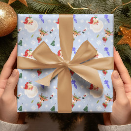Papel De Regalo Patrón de copo de nieve vintage de Santa y reno 