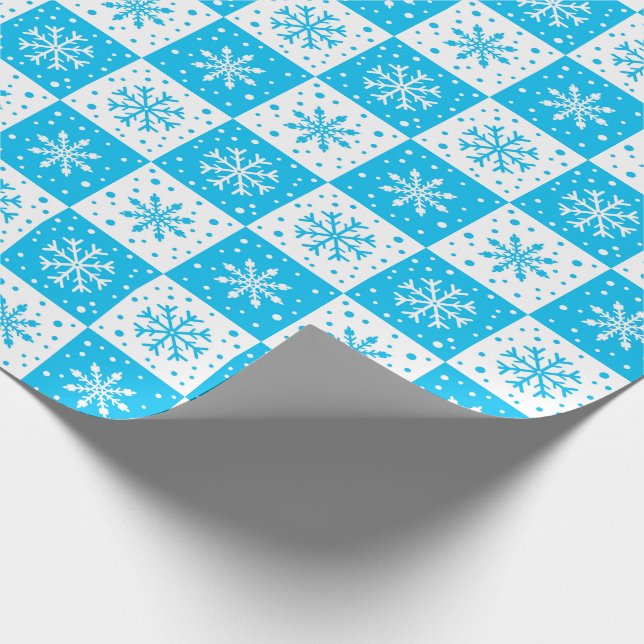 Papel De Regalo Patrón de copo de nieve y nieve (azul) (Esquina)