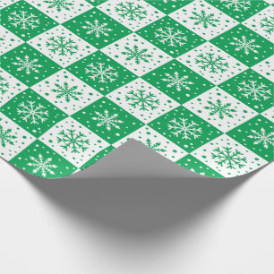 Papel De Regalo Patrón de copo de nieve y nieve (verde)