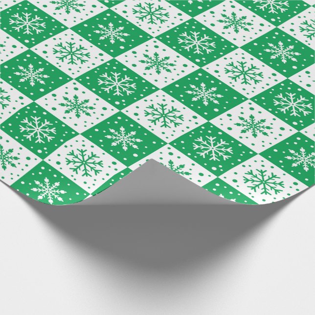 Papel De Regalo Patrón de copo de nieve y nieve (verde) (Esquina)