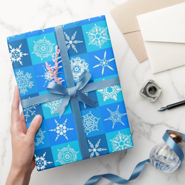 Papel De Regalo Patrón de copos de nieve azules (Regalar)