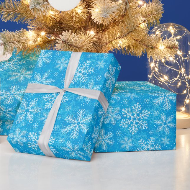 Papel De Regalo Patrón de copos de nieve blancos (Vacaciones)