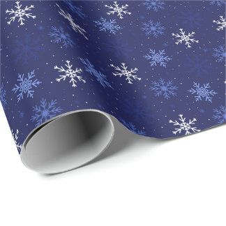Papel De Regalo Patrón de copos de nieve blancos azules