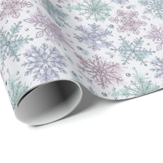 Papel De Regalo Patrón de copos de nieve con purpurina pastel