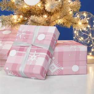 Papel De Regalo Patrón de copos de nieve de cuadros de Navidad ros