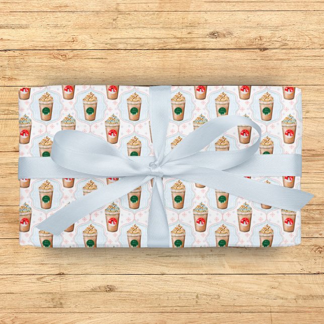 Papel De Regalo Patrón de copos de nieve de latte Ogee (Gift warmth and cheer with Christmas Latte Ogee Snowflake Pattern Wrapping Paper!)