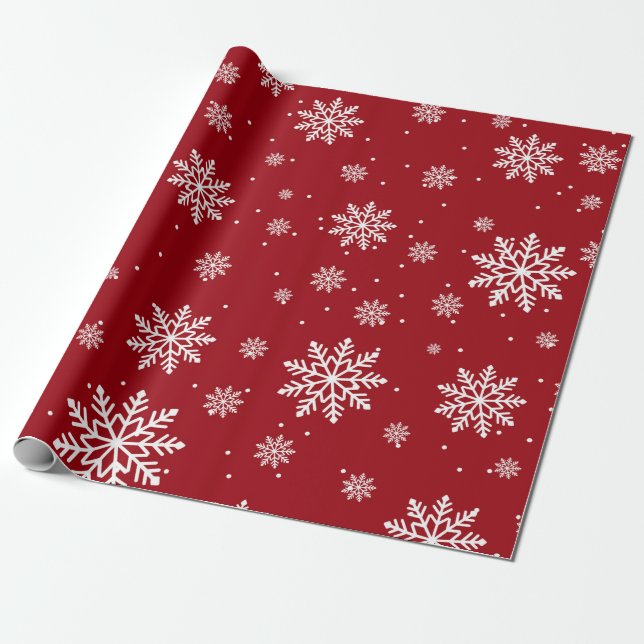 Papel De Regalo Patrón de copos de nieve de los Navidades rojos (Desenrollado)