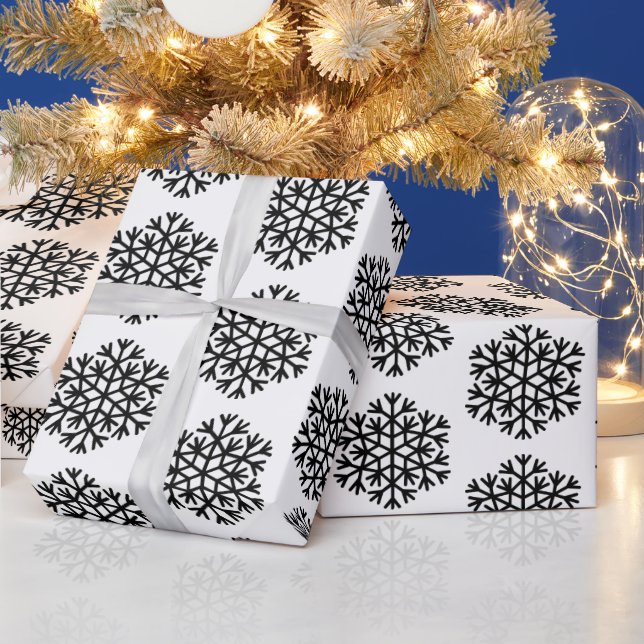 Papel De Regalo Patrón de copos de nieve de Moda blanca y negra (Vacaciones)