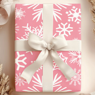 Papel De Regalo Patrón de copos de nieve de Navidad rosados y blan