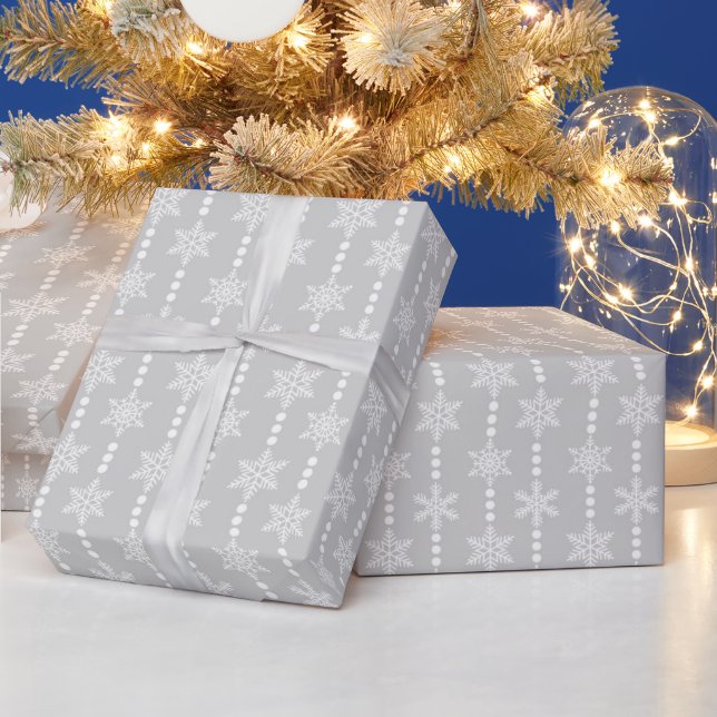 Papel De Regalo Patrón de copos de nieve de Navidades blancos y pl (Vacaciones)