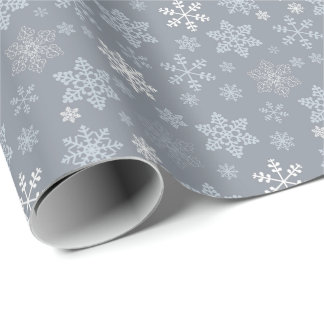 Papel De Regalo Patrón de copos de nieve gris azul