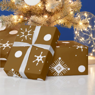 Papel De Regalo Patrón de copos de nieve marrones blancos