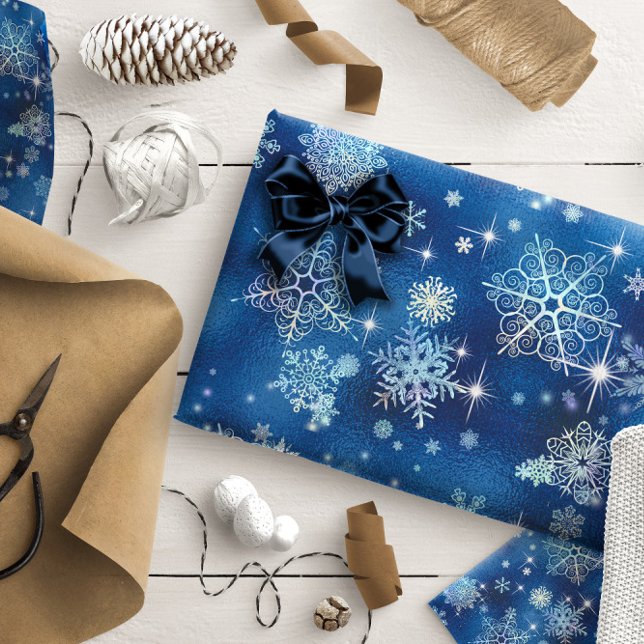 Papel De Regalo Patrón de copos de nieve más bonito ID846 azul (Subido por el creador)