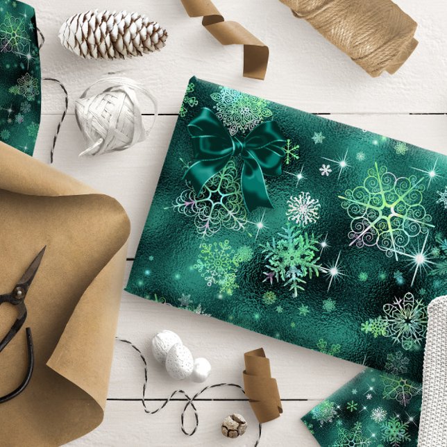 Papel De Regalo Patrón de copos de nieve más bonito ID846 verde (Subido por el creador)
