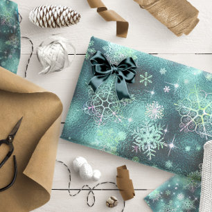 Papel De Regalo Patrón de copos de nieve más bonito ID846 Verde az