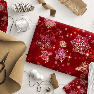 Papel De Regalo Patrón de copos de nieve más bonito rojo ID846