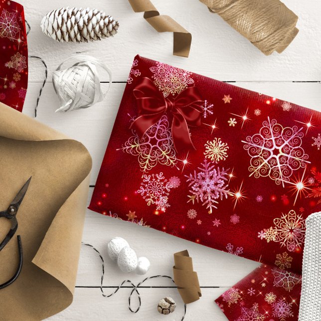 Papel De Regalo Patrón de copos de nieve más bonito rojo ID846 (Subido por el creador)