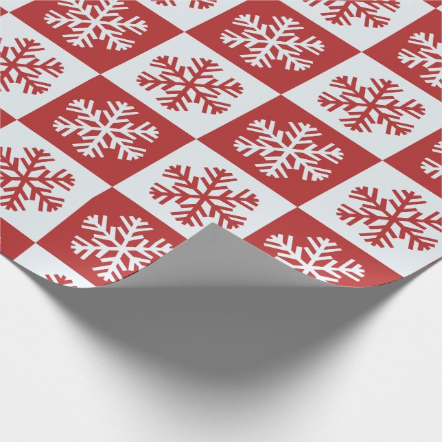 Papel De Regalo Patrón de copos de nieve rojos y blancos (Esquina)