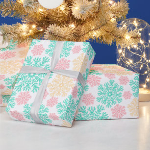 Papel De Regalo Patrón de copos de nieve rosa y dorado Aqua