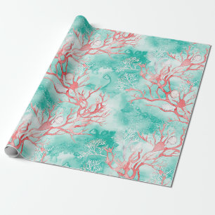 Papel De Regalo Patrón de coral costero acuarela