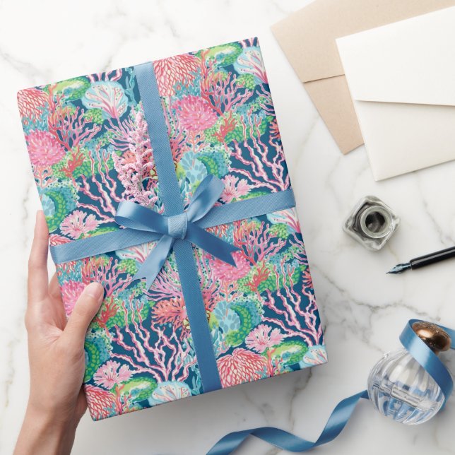 Papel De Regalo Patrón de coral oceánico de Palm Beach Preppy (Regalar)
