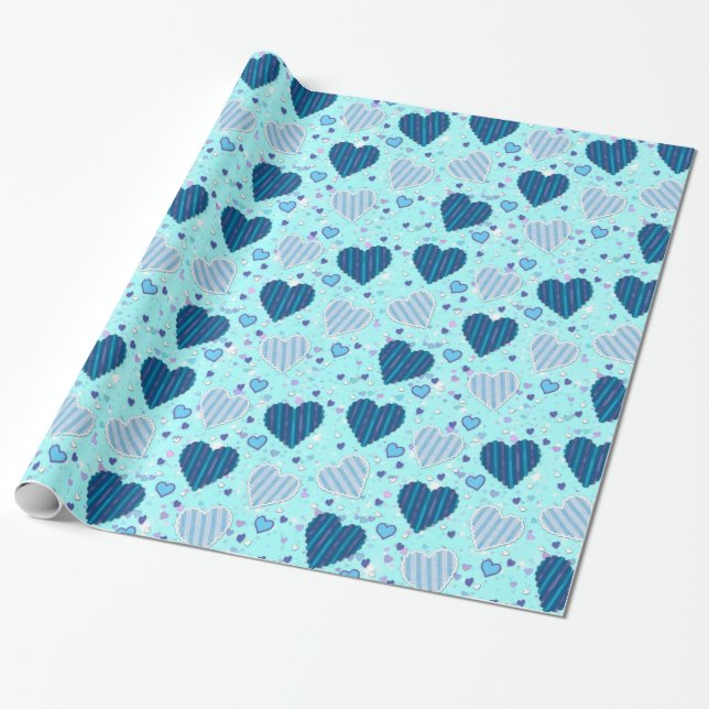 Papel De Regalo Patrón de corazón azul (Desenrollado)