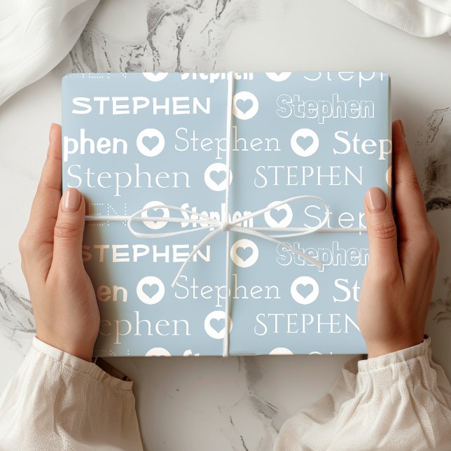 Papel De Regalo Patrón de corazón azul de nombre personalizado per (Subido por el creador)