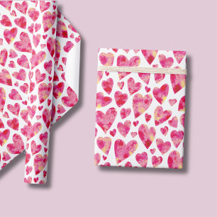 Papel De Regalo patrón de corazón de amor de acuarela rosa