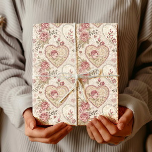 Papel De Regalo Patrón de Corazón de Mandala de Rosa de Marfil Ant