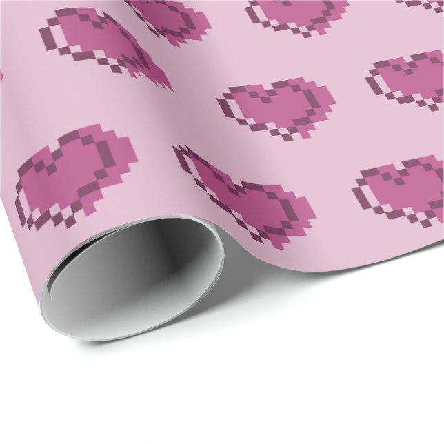 Papel De Regalo Patrón de corazón de píxel mínimo (Esquina del rollo)