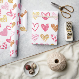 Papel De Regalo Patrón de Corazón Dibujado a Mano ID470