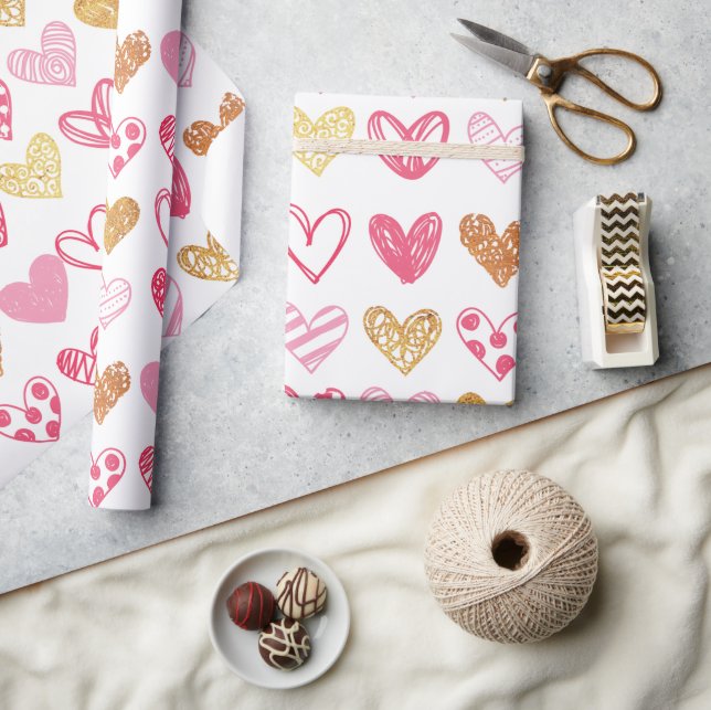 Papel De Regalo Patrón de Corazón Dibujado a Mano ID470 (Artesanía)