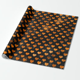 Papel De Regalo Patrón de corazón negro y Naranja