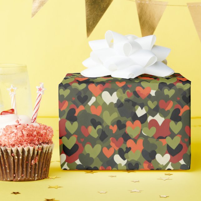 Papel De Regalo Patrón de corazón rojo verde (Fiesta de cumpleaños )