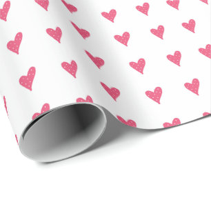 Papel De Regalo Patrón de Corazón Rosa Moderno sobre Blanco