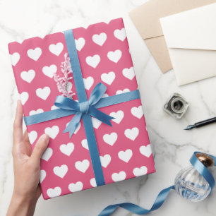 Papel De Regalo Patrón de Corazones Blancos Bonitos Rosa Brillante