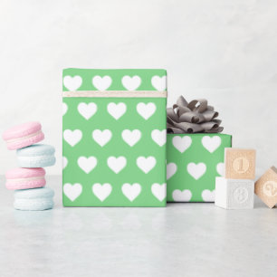 Papel De Regalo Patrón de Corazones Blancos Bonitos Verano Verde