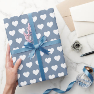 Papel De Regalo Patrón de Corazones Blancos Bonitos Vintage Azul